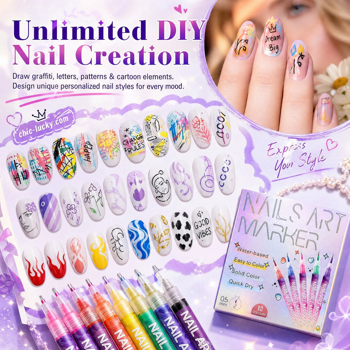 ⏳ LAST DAY SALE 50% OFF! 🎁12 Colors Nail Art Pens Set🎨💅