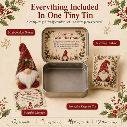 💌 Pocket Hug Gnome Comfort Gift Tin | Mini Plush Keepsake with Heartfelt Message, Matching Cushion & Protective Metal Case 🧸✨