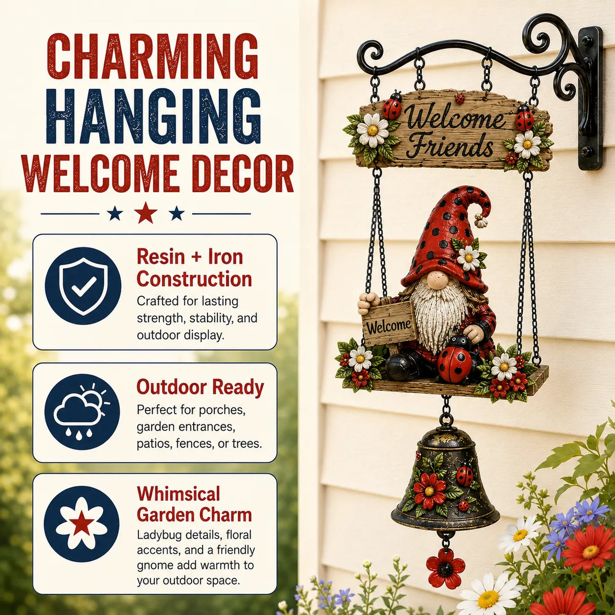 🔥Hot Selling 50% OFF – Rustic Garden Gnome Bell Outdoor Decor 🐞🌼